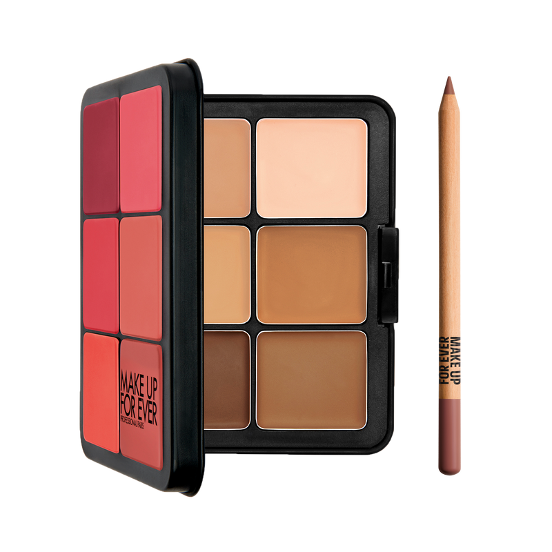 HD SKIN FACE ESSENTILAS PALETTE & ARTIST COLOR PENCIL DUO ($115 VALUE) - Multi-use cream palette: foundation & blush and Multi-use lip, eye & cheek pencil