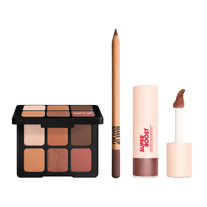 LIMITLESS BROWN SET ($84 VALUE) - Artist Color Pencil, Super Boost Lip Gloss & Artist To Go Eyeshadow